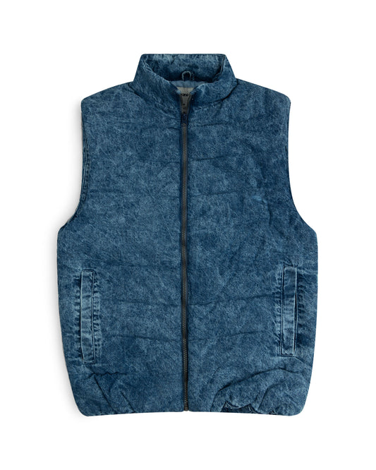 Mens Slv Less Denim Puffer Jacket