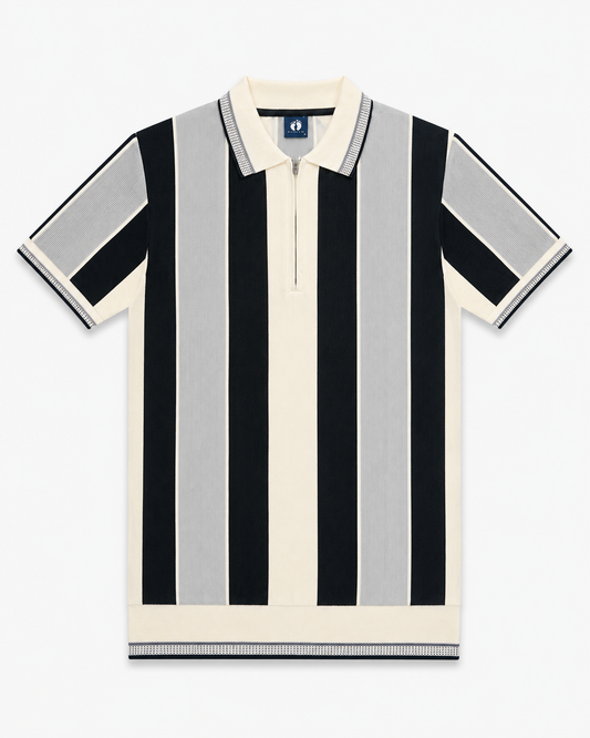 Mens Fashion Zip Polo Offwhite Grey