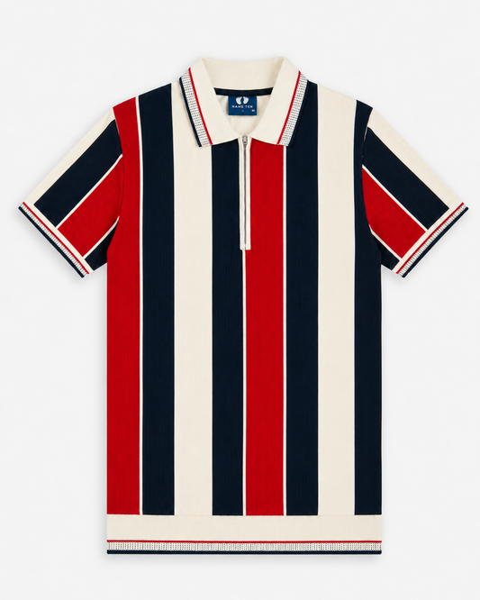 Mens Fashion Zip Polo Offwhite red