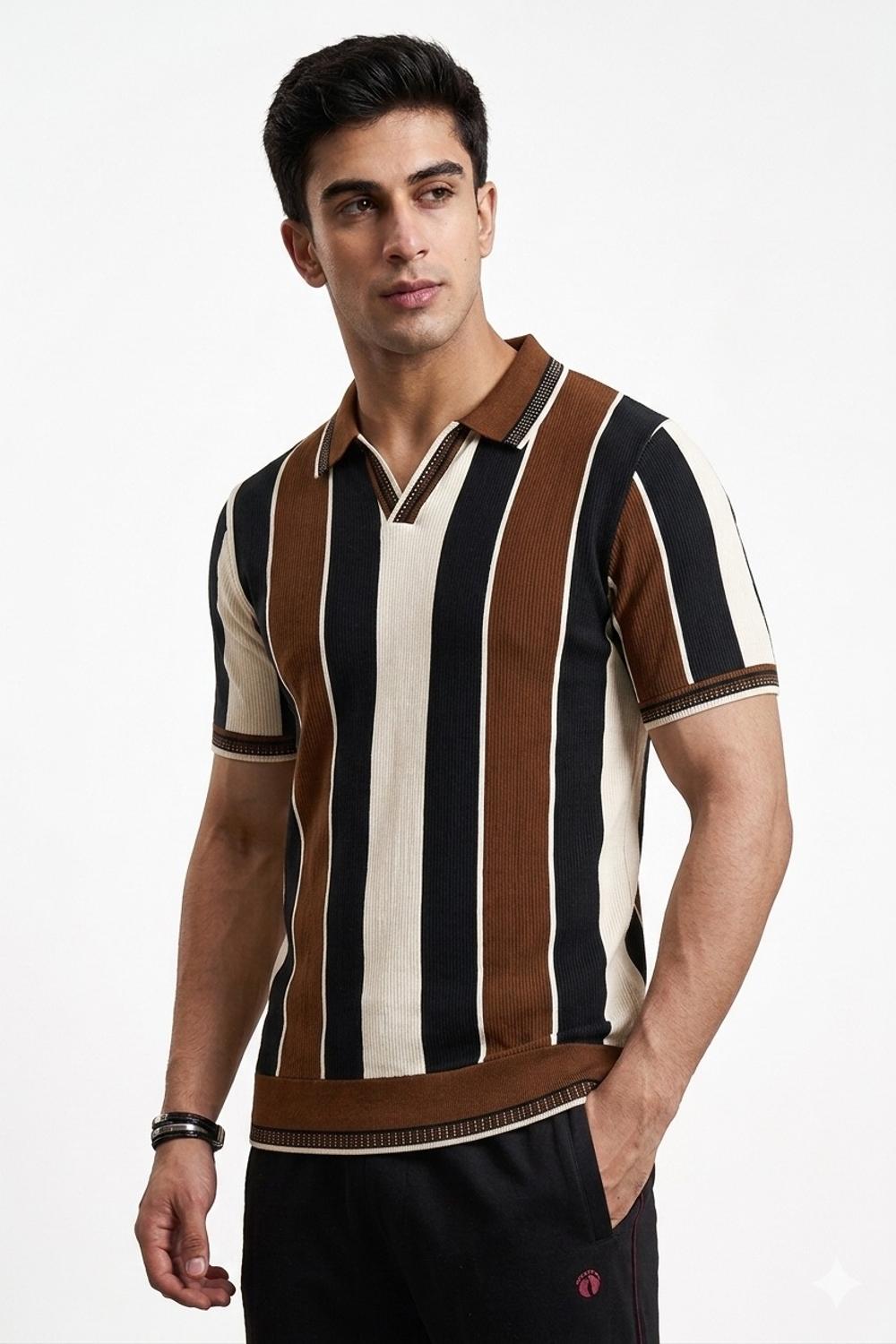 Old money style polo brown contrast