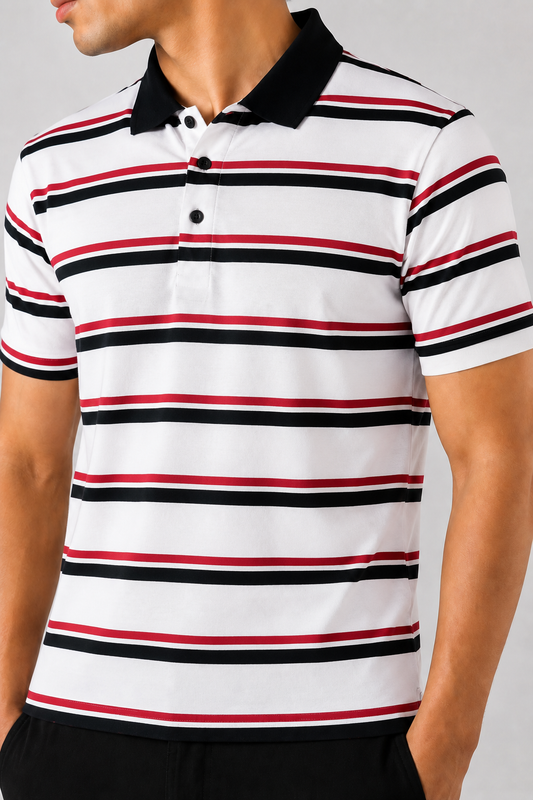Mens Stripper Polo White Red