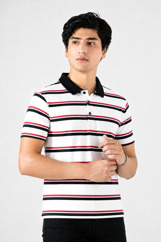 Mens Stripper Polo White Red