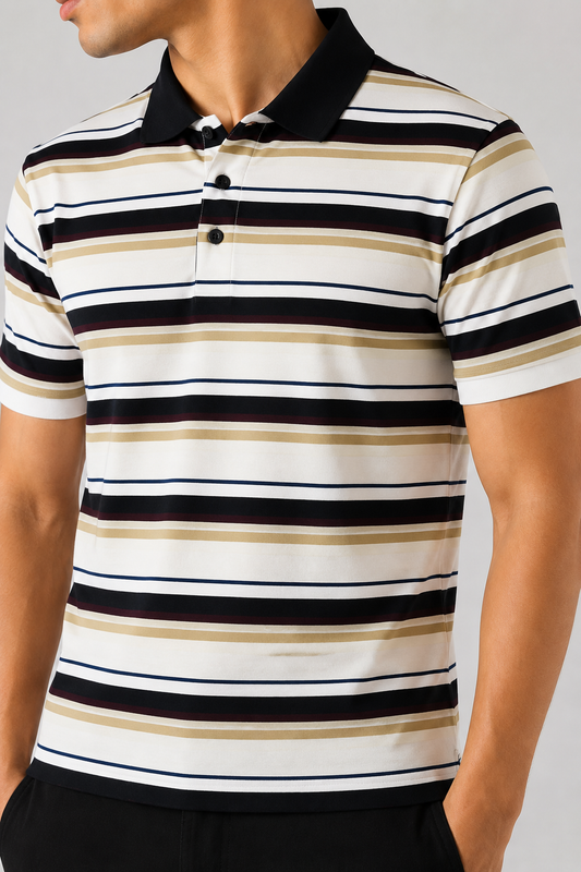Mens Stripper Polo Offwhite Brown
