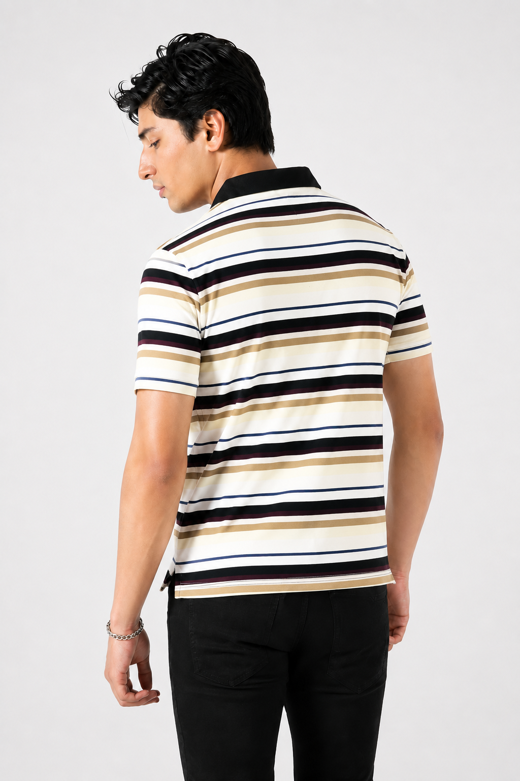 Mens Stripper Polo Offwhite Brown