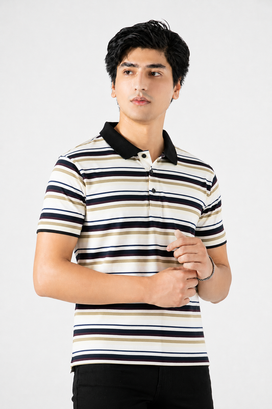 Mens Stripper Polo Offwhite Brown