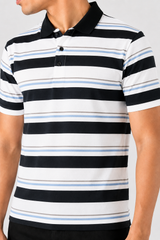 Mens Stripper Polo White Navy