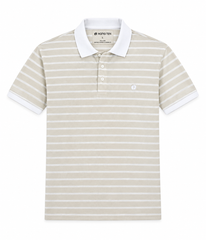 Mens Stripper Polo Beige White