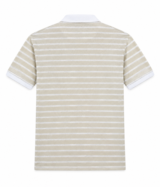 Mens Stripper Polo Beige White