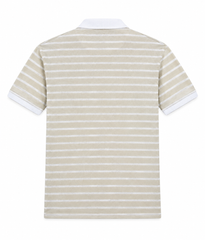 Mens Stripper Polo Beige White