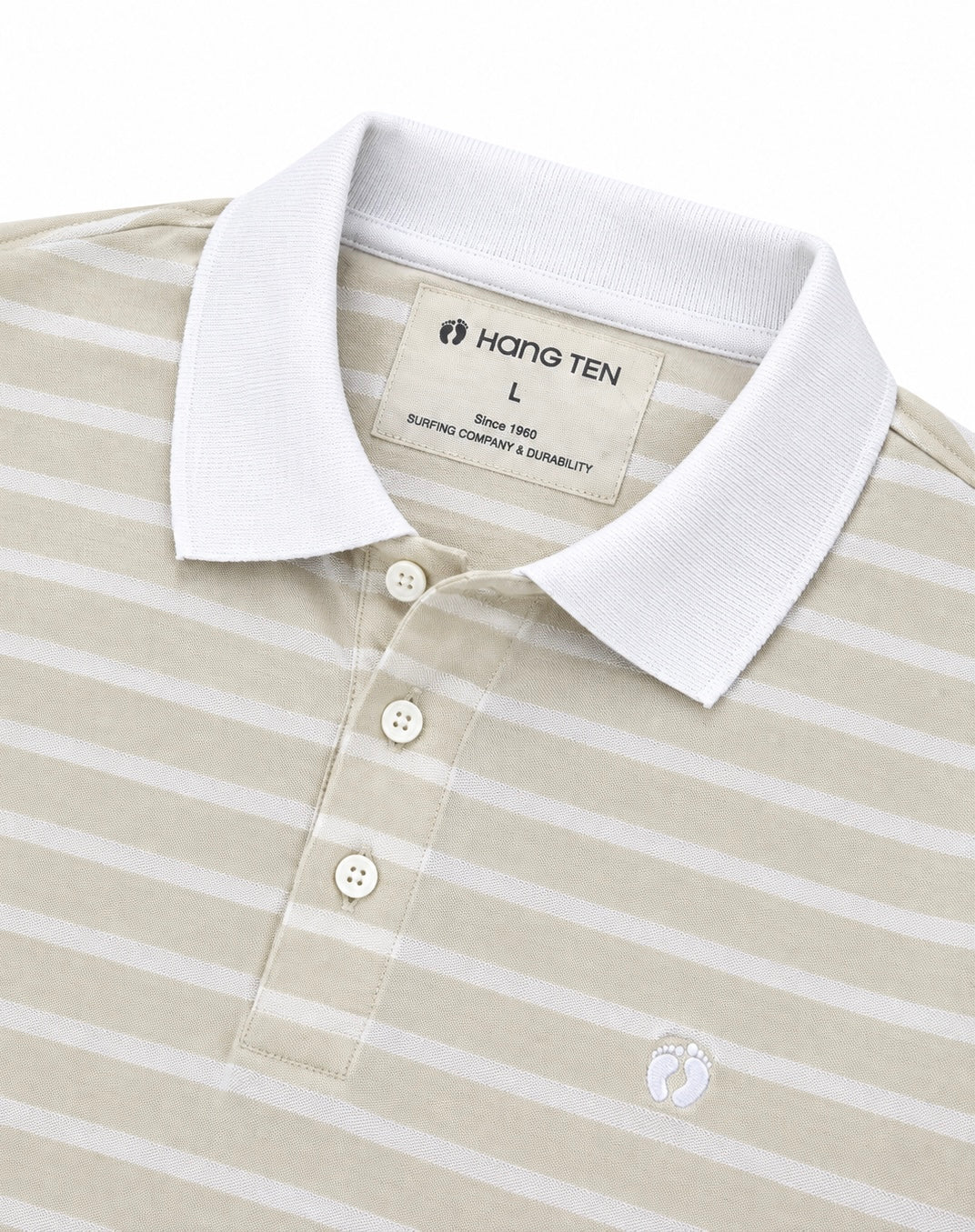 Mens Stripper Polo Beige White