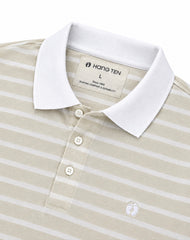 Mens Stripper Polo Beige White