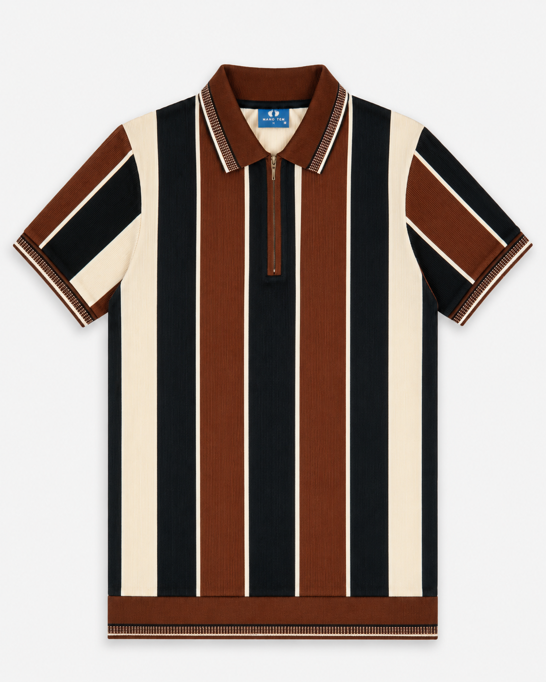 Mens Fashion Zip Polo Offwhite Brown