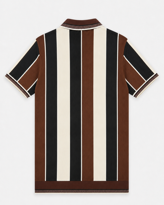 Mens Fashion Zip Polo Offwhite Brown