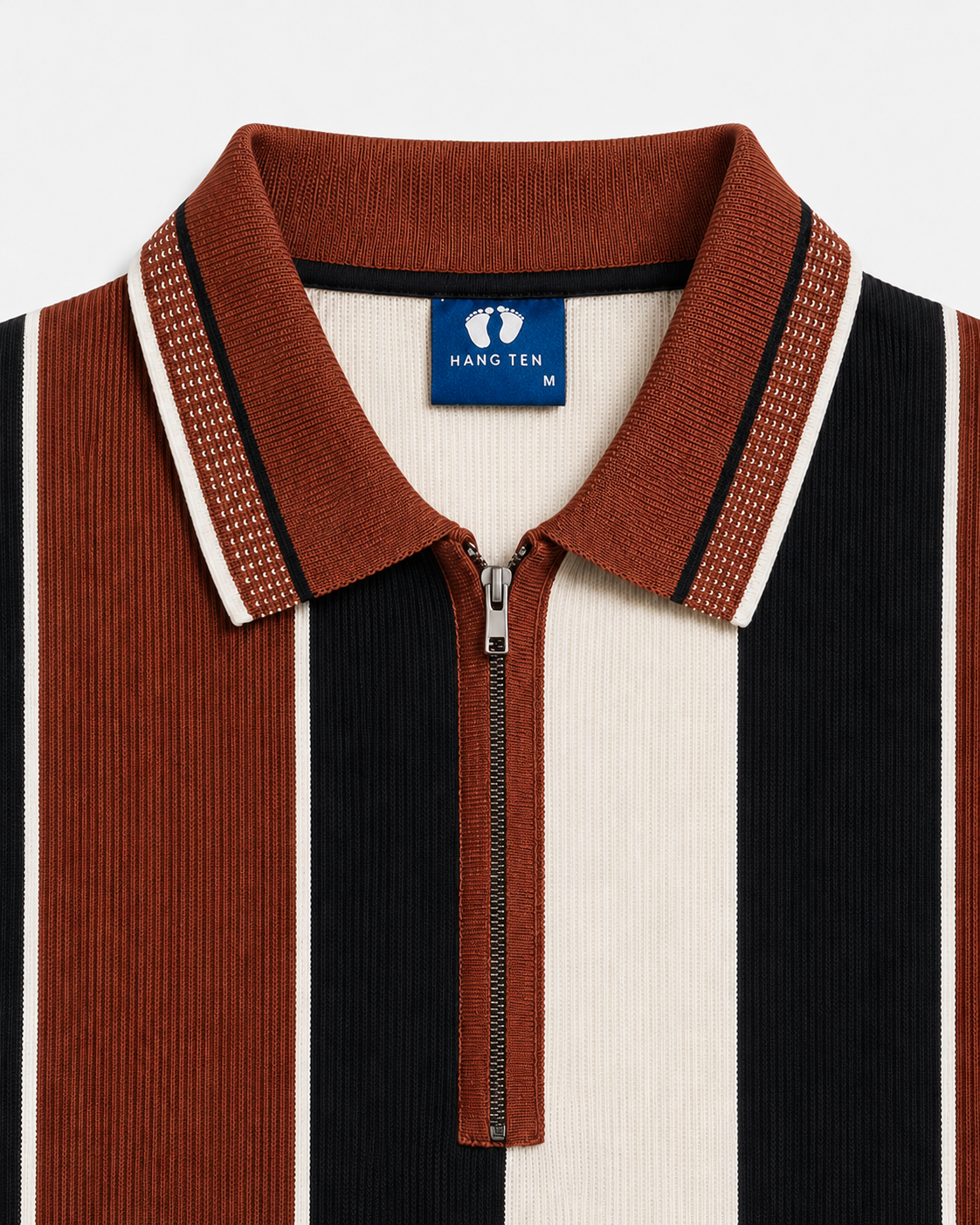 Mens Fashion Zip Polo Offwhite Brown