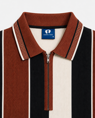 Mens Fashion Zip Polo Offwhite Brown