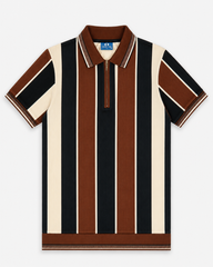 Mens Fashion Zip Polo Offwhite Brown