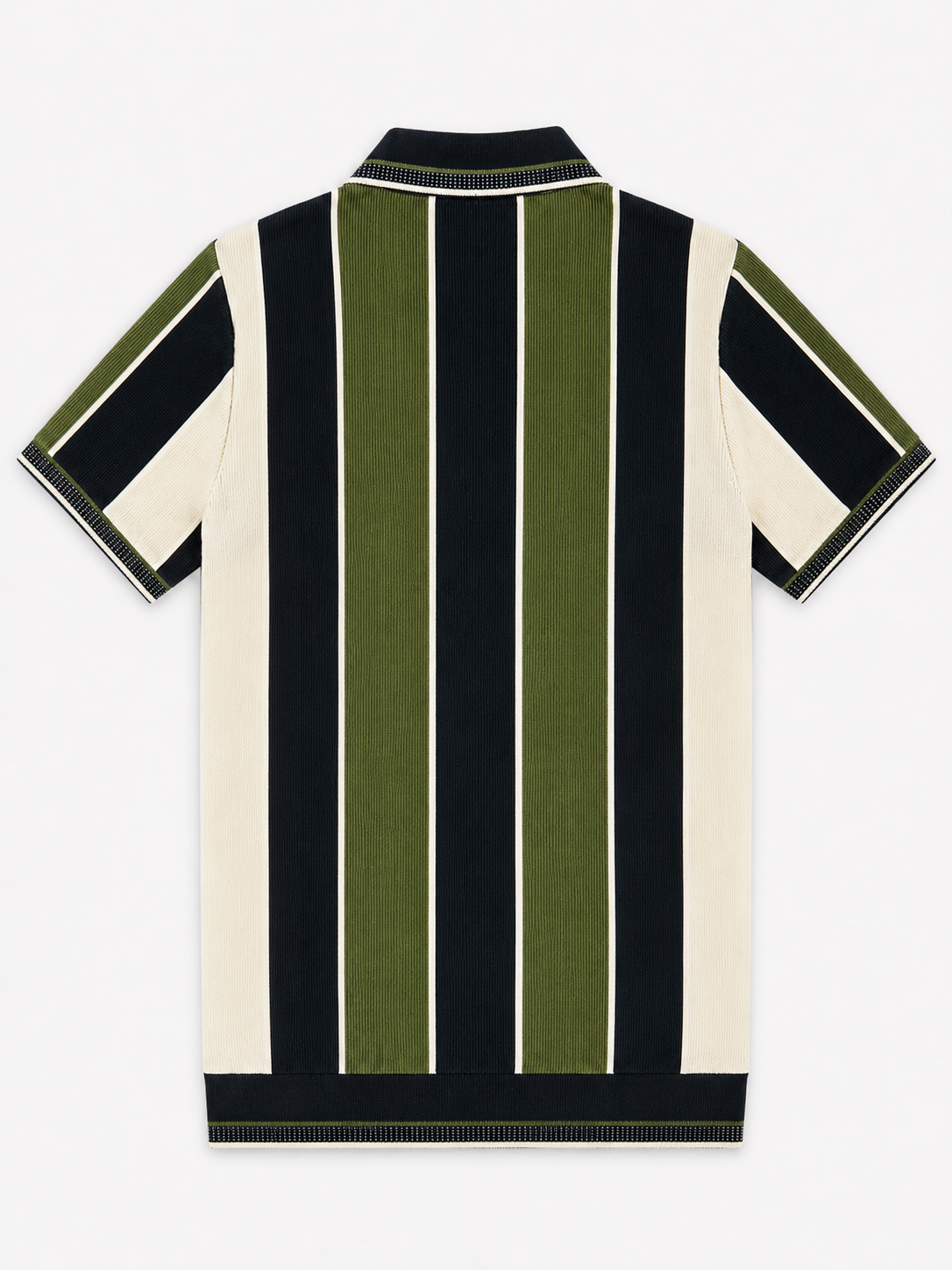 Mens Fashion Zip Polo Offwhite Green