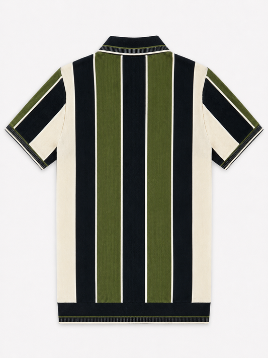 Mens Fashion Zip Polo Offwhite Green