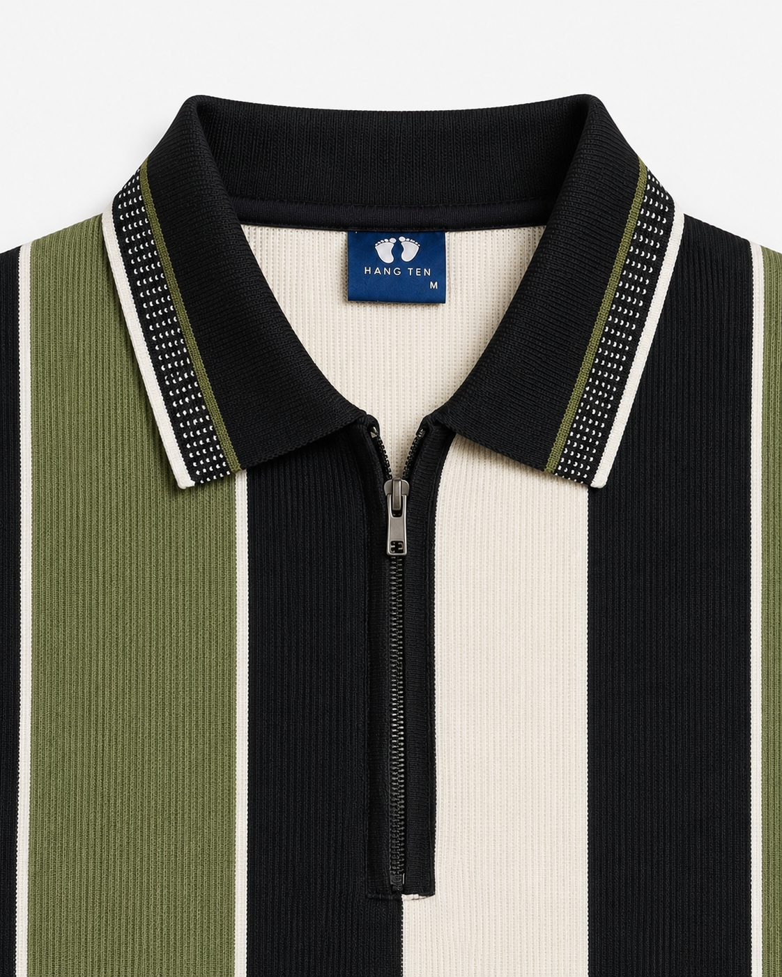 Mens Fashion Zip Polo Offwhite Green