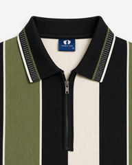 Mens Fashion Zip Polo Offwhite Green