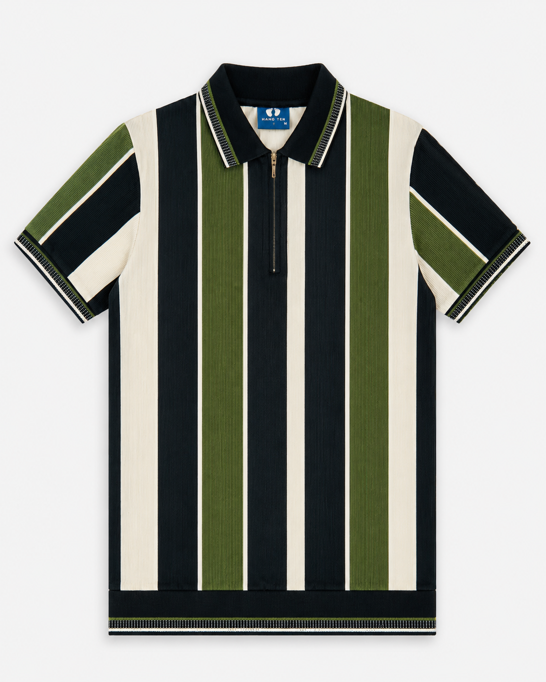 Mens Fashion Zip Polo Offwhite Green