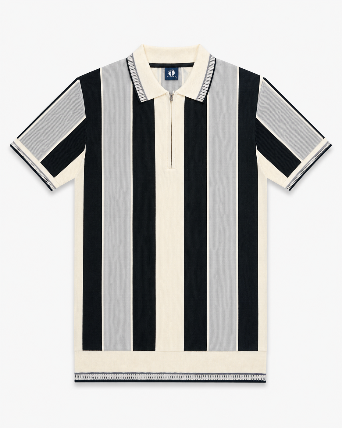 Mens Fashion Zip Polo Offwhite Grey