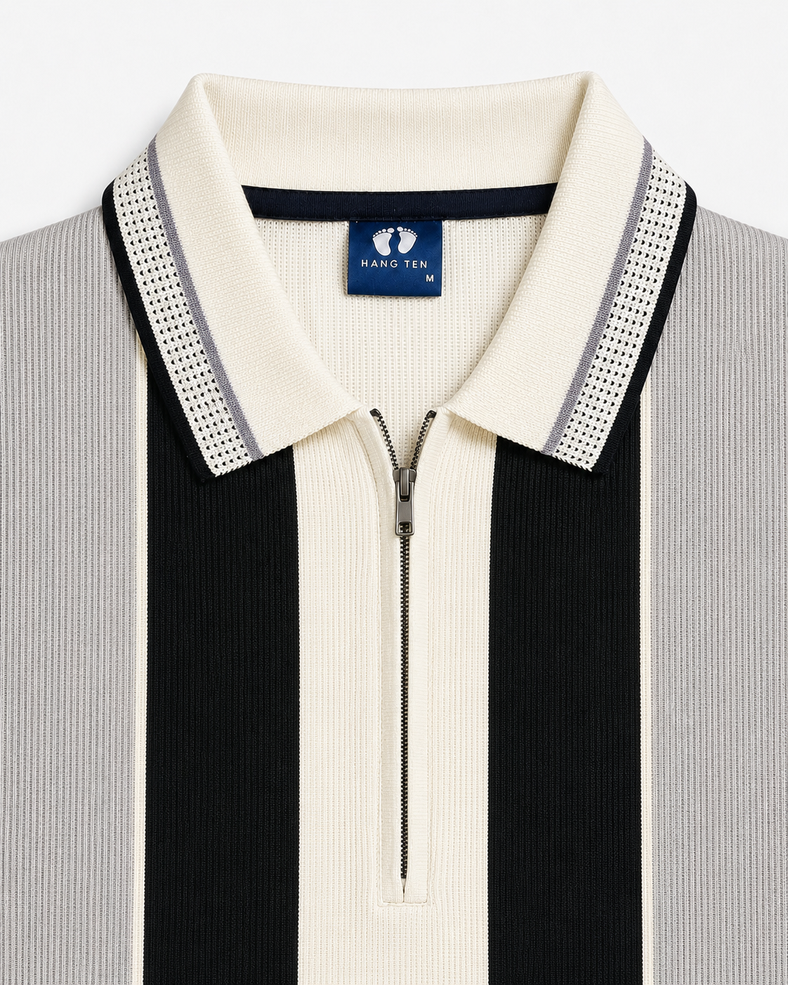 Mens Fashion Zip Polo Offwhite Grey