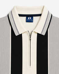 Mens Fashion Zip Polo Offwhite Grey