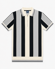 Mens Fashion Zip Polo Offwhite Grey