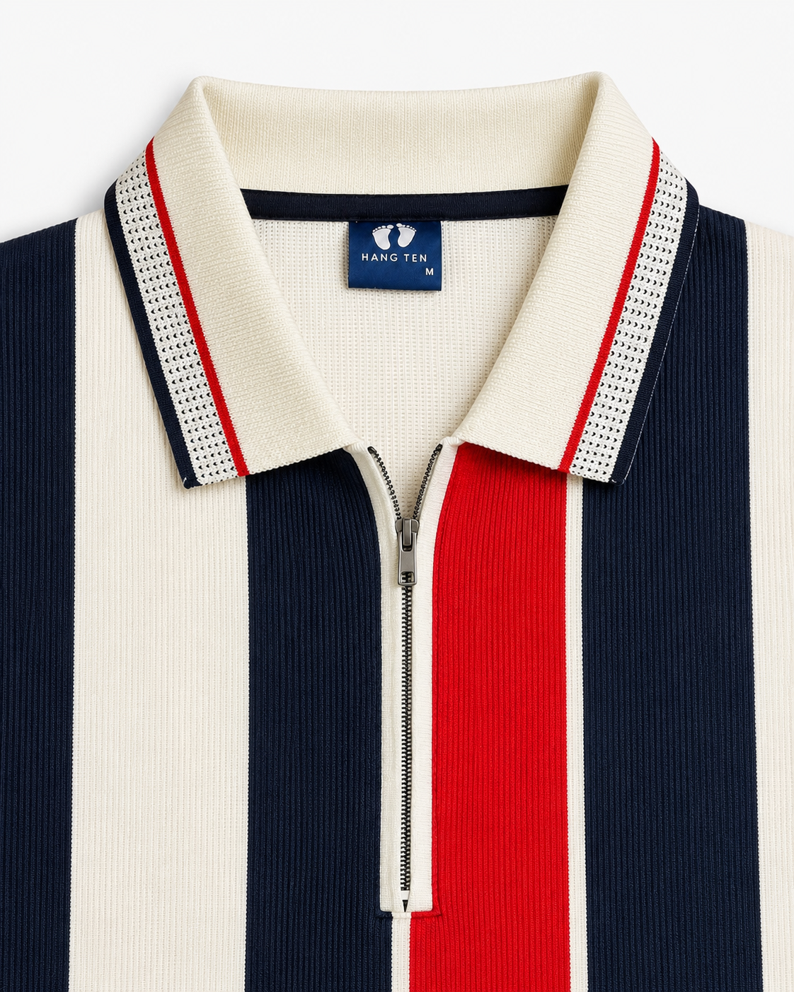 Mens Fashion Zip Polo Offwhite red