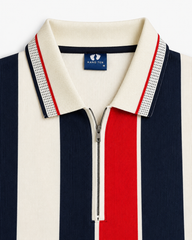 Mens Fashion Zip Polo Offwhite red
