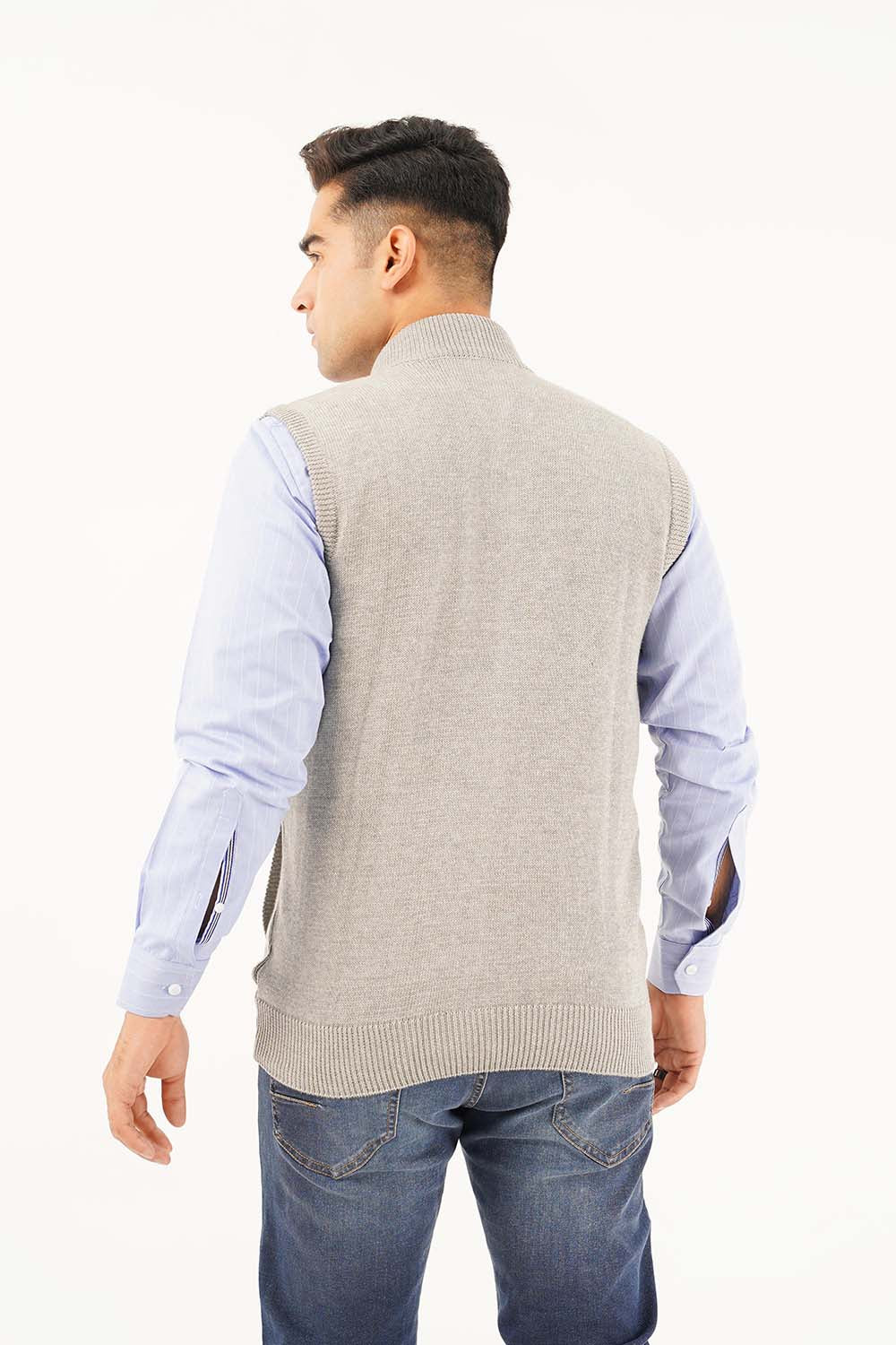 Men's Sleeve Less M-Neck Zipper Sweater